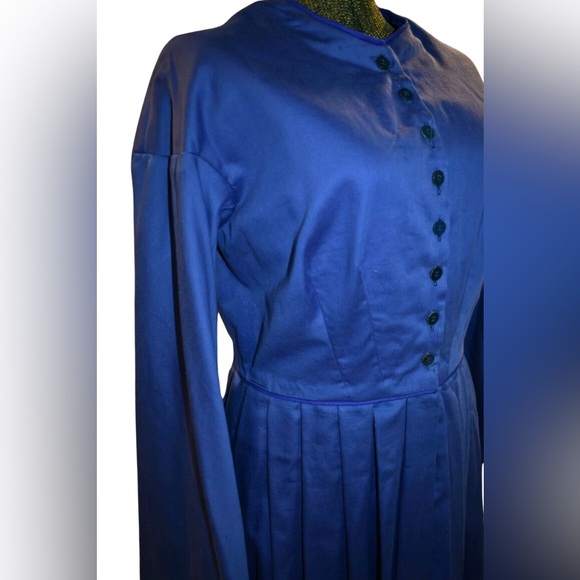 Ladies Civil War Reenacting Cotton Day Dress Handmade Blue Bell Sleeve Large - Picture 3 of 6